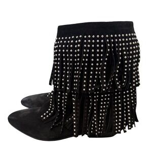 Saint Laurent Studded Fringe Suede Boots EU 38 | Festival Boho Rock Chic YSL